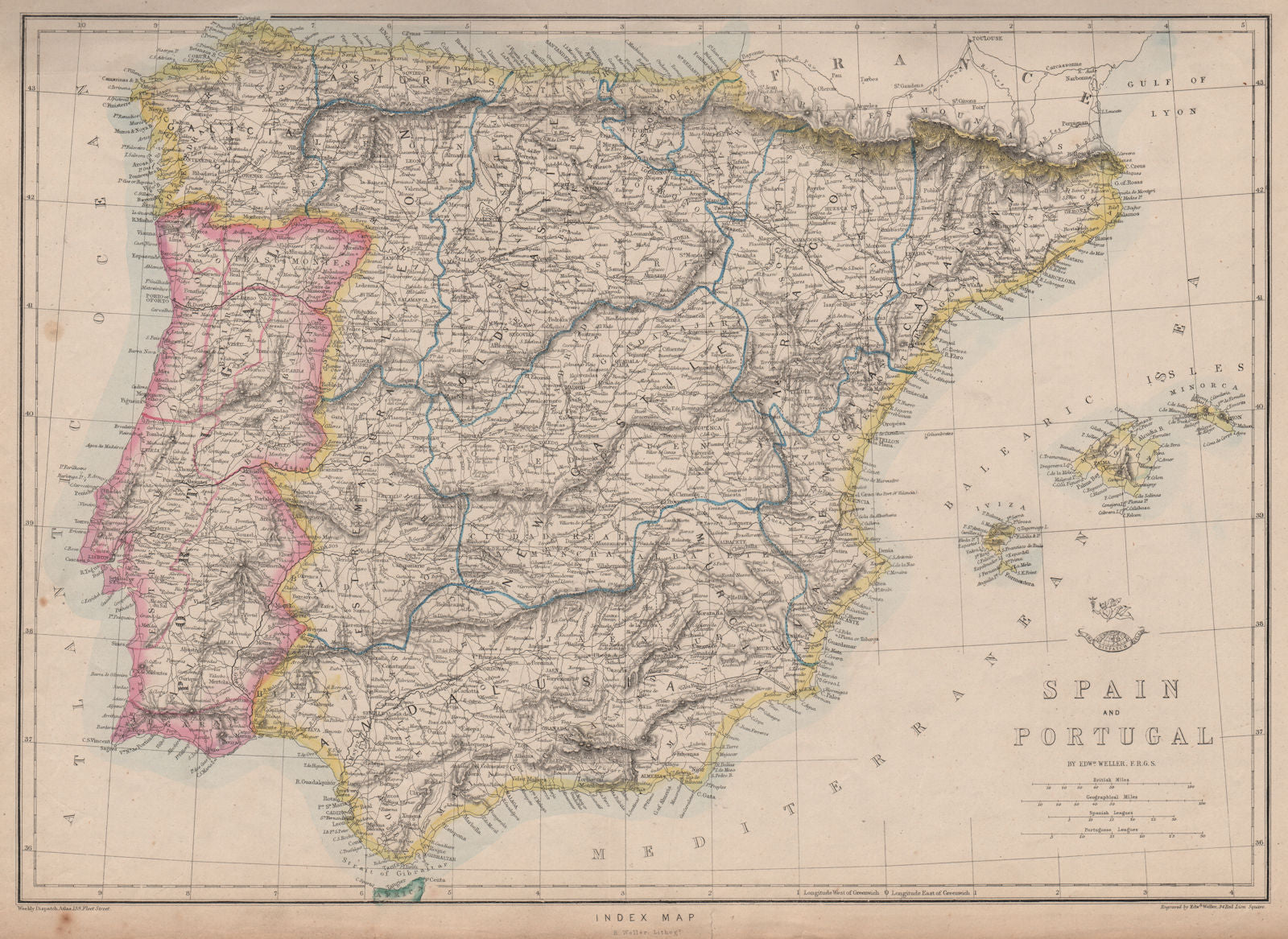 IBERIA. Shows early Spanish & Portuguese railways. WELLER. Dispatch 1862 map